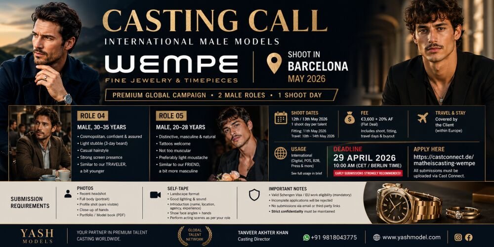 Casting Call - hiring Male model sin Barcelona casting banner