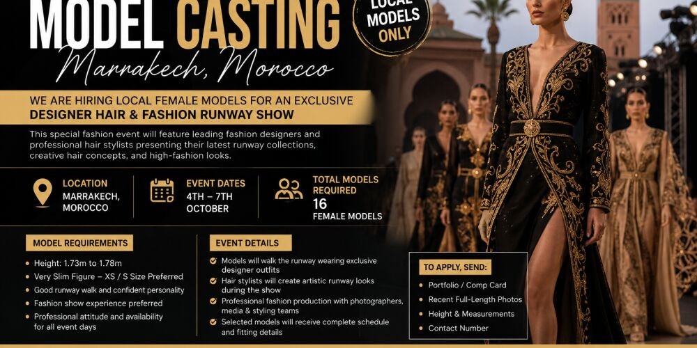FASHION SHOW  MODEL HIRING – MARRAKECH, MOROCCO casting banner
